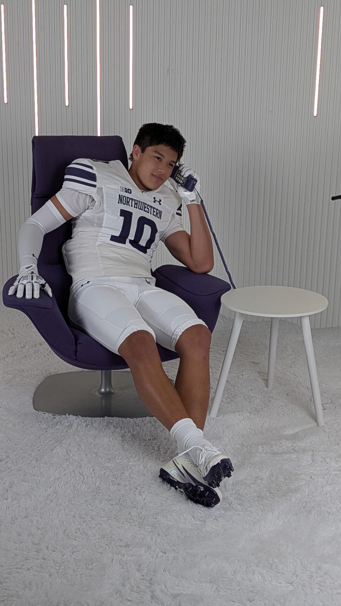Blake Loughlin wearing Northwestern number 10 during his campus visit
